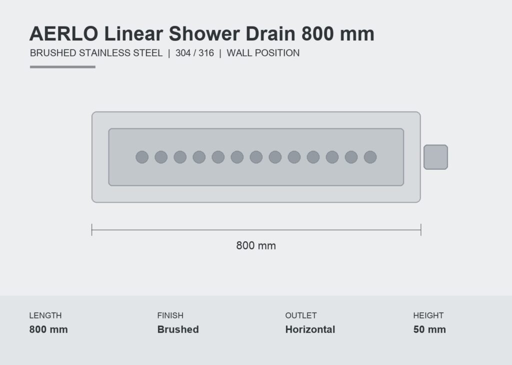 AERLO linear shower drain 800 mm brushed stainless steel